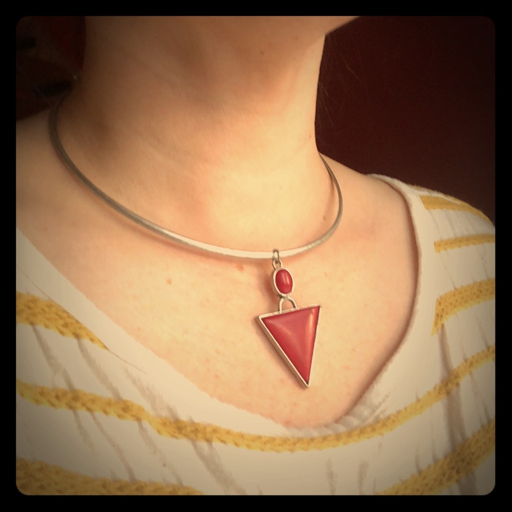 Boho Choker Silver and Red Stone Accent